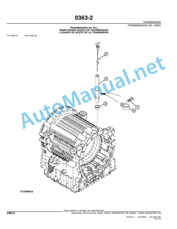 Alternative view of John Deere 350D 400D ADT Parts Catalog PC10003 Apr-07