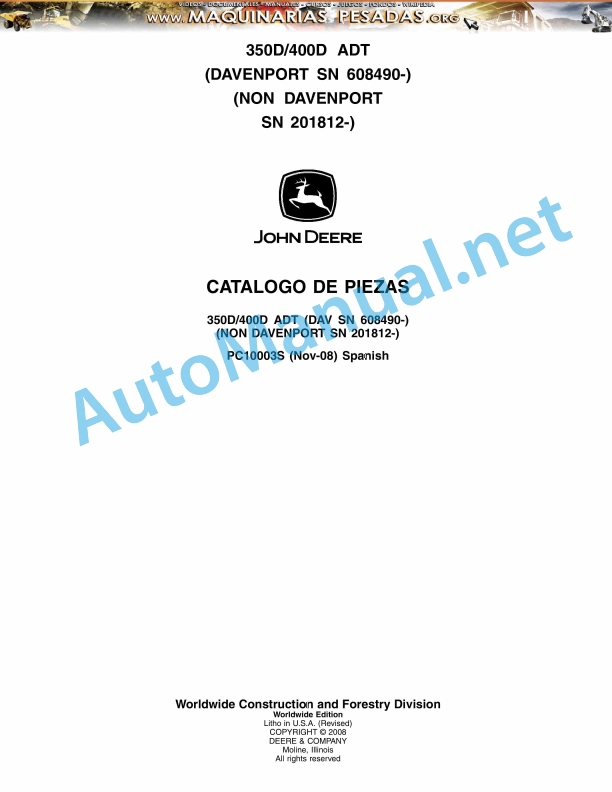 John Deere 350D 400D ADT Parts Catalog PC10003S Nov-08 Spanish