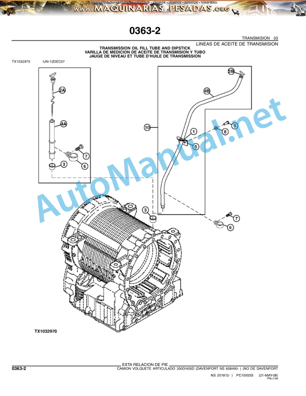 Alternative view of John Deere 350D 400D ADT Parts Catalog PC10003S Nov-08 Spanish