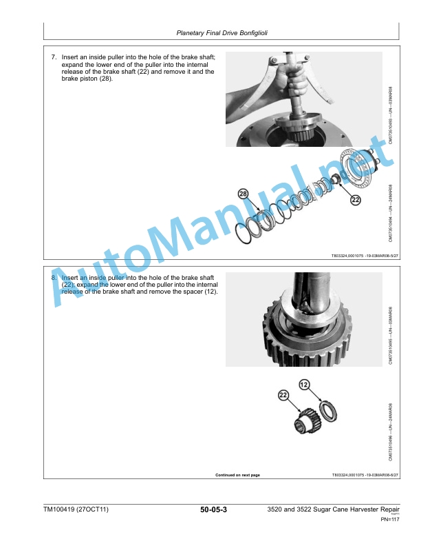 Alternative view of John Deere 3520 and 3522 Sugar Cane Harvester Repair Technical Manual TM100419 27OCT11