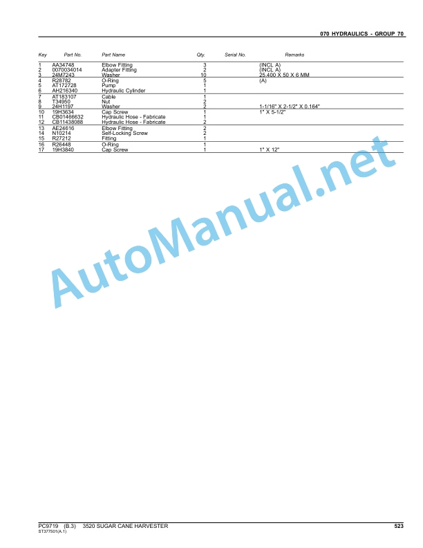 John Deere 3520 Sugar Cane Harvester Parts Catalog PC9719 Oct-11 3 John Deere 3520 Sugar Cane Harvester Parts Catalog PC9719 Oct-11 - Image 3
