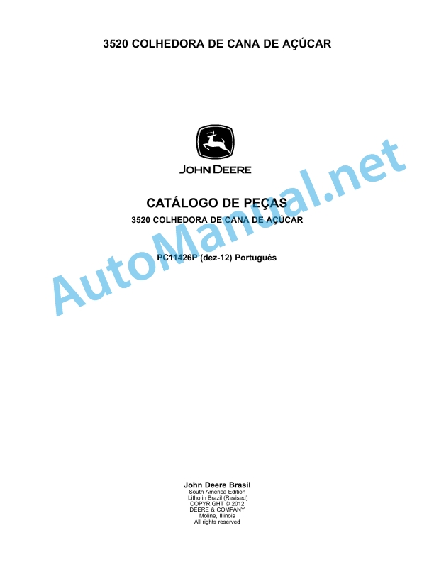 John Deere 3520 Sugarcane Harvester Parts Catalog PC11426P Dec-12 Portuguese