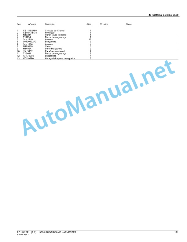 Alternative view of John Deere 3520 Sugarcane Harvester Parts Catalog PC11426P Feb-12 Portuguese