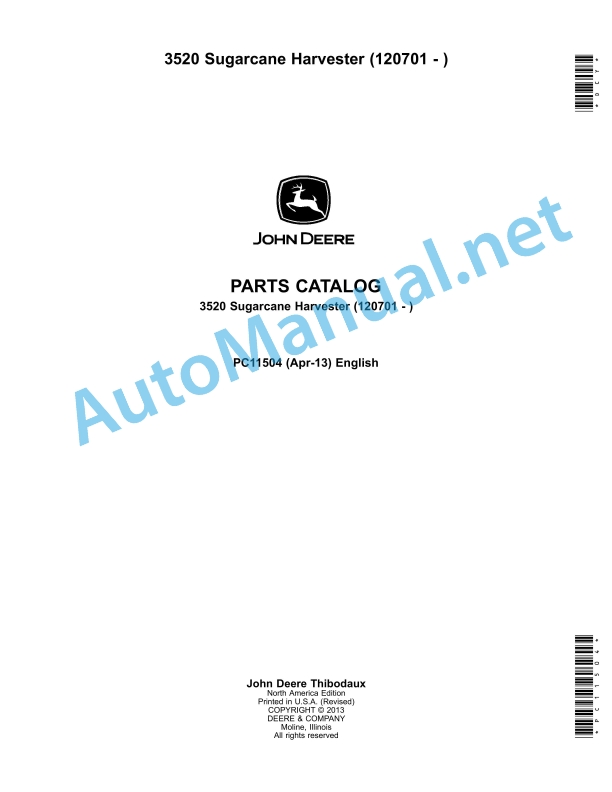 John Deere 3520 Sugarcane Harvester Parts Catalog PC11504 Apr-13