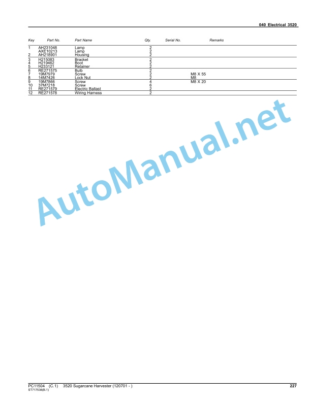 Alternative view of John Deere 3520 Sugarcane Harvester Parts Catalog PC11504 Apr-13