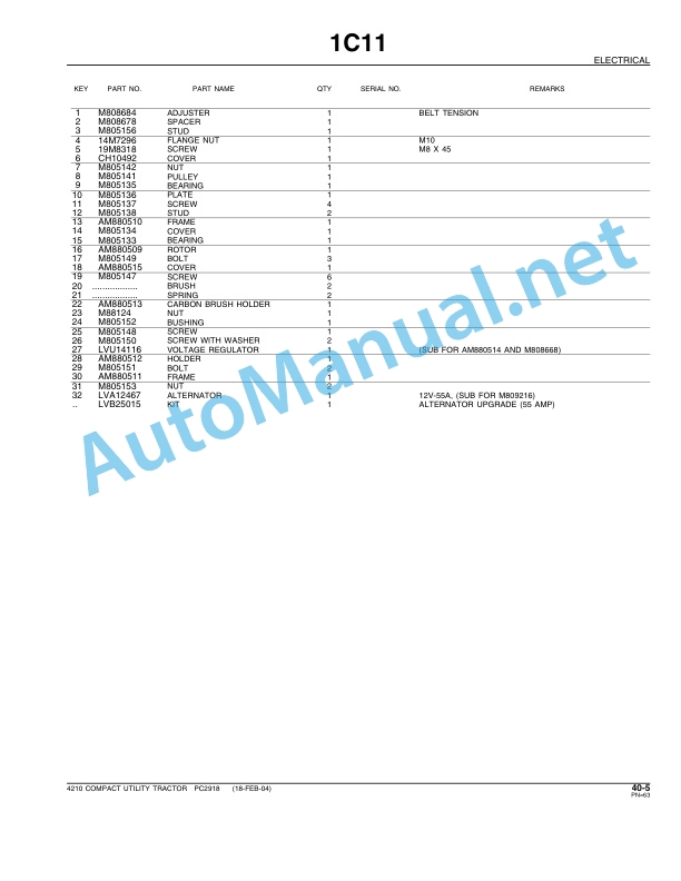 John Deere 4210 Compact Utility Tractor Parts Catalog PC2918 December 2004-2