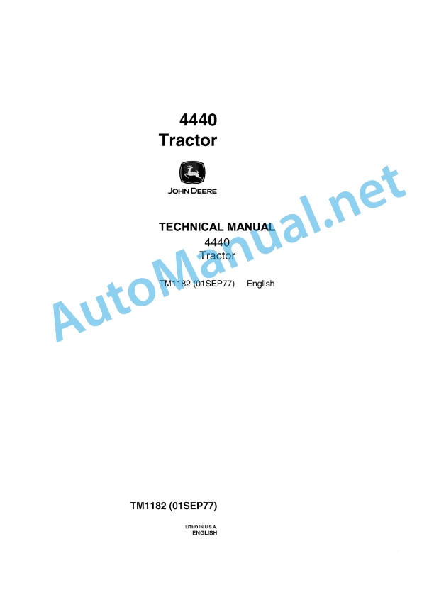 John Deere 4440 Tractor Technical Manual TM1182 01SEP77