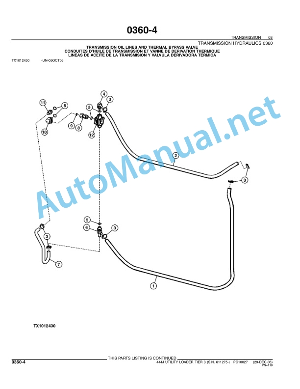 Alternative view of John Deere 444J Utility Loader Tier 3 Parts Catalog PC10027 April 2007