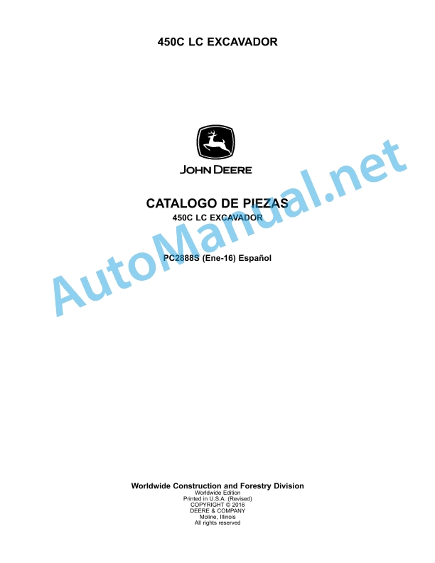 John Deere 450C LC Excavator Parts Catalog PC28885 Jan-16 (Jan-16) Spanish (Spanish)
