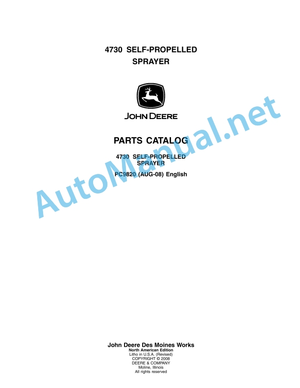 John Deere 4730 Self-Propelled Sprayer Parts Catalog PC9820 AUG-08
