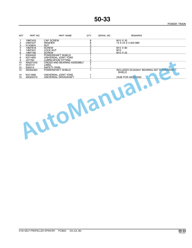 John Deere 4730 Self-Propelled Sprayer Parts Catalog PC9820 AUG-08 3 John Deere 4730 Self-Propelled Sprayer Parts Catalog PC9820 AUG-08 - Image 3
