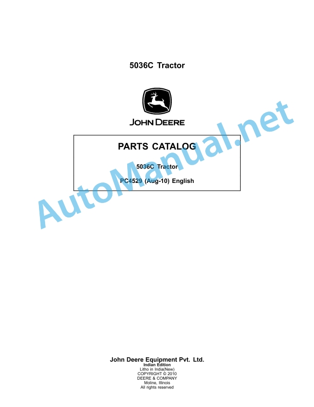 John Deere 5036C Tractor Parts Catalog PC4529 August 2010