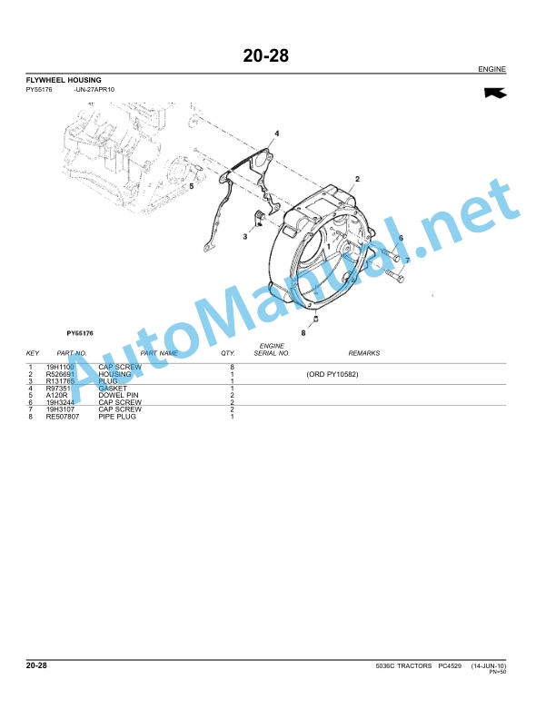 Alternative view of John Deere 5036C Tractor Parts Catalog PC4529 August 2010