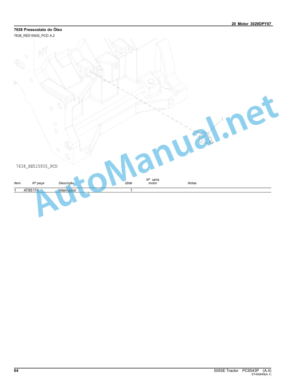 Alternative view of John Deere 5055E Tractor Parts Catalog PC8543P August 2011 Portuguese