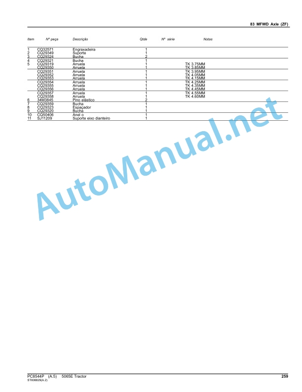 John Deere 5065E Tractor Parts Catalog PC8544P Set-11 Portuguese 5 John Deere 5065E Tractor Parts Catalog PC8544P Set-11 Portuguese - Image 5