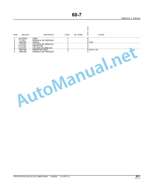 John Deere 5075E Tractor (South America) Parts Catalog PC9955P April 1, 2010 Portuguese 4 John Deere 5075E Tractor (South America) Parts Catalog PC9955P April 1, 2010 Portuguese - Image 4