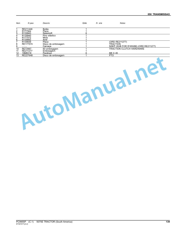 John Deere 5075E TRACTOR (South America) Parts Catalog PC9955P July 2012 Portuguese 3 John Deere 5075E TRACTOR (South America) Parts Catalog PC9955P July 2012 Portuguese - Image 3