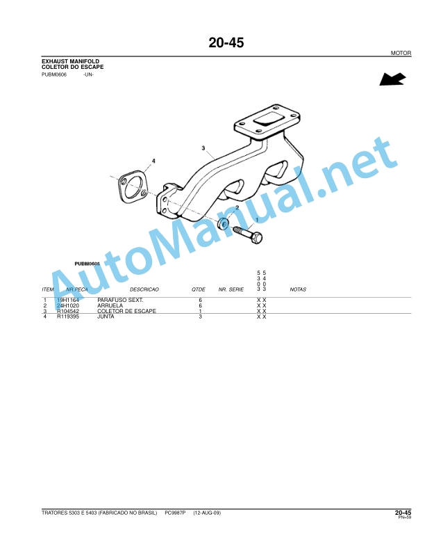 Alternative view of John Deere 5303, 5403 Tractor Parts Catalog PC9987P 12-Aug-09 Portuguese