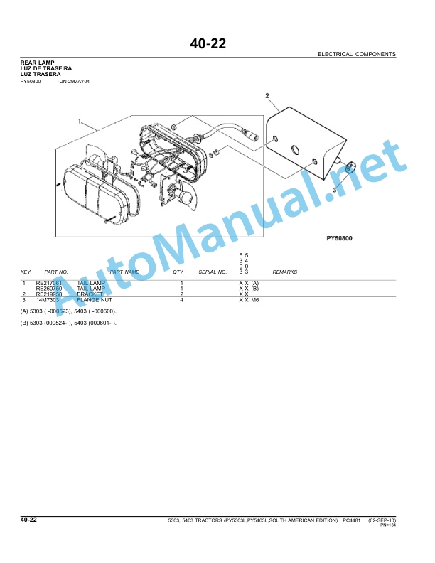 John Deere 5303, 5403 Tractors Parts Catalog PC4481 Sep-10 3 John Deere 5303, 5403 Tractors Parts Catalog PC4481 Sep-10 - Image 3