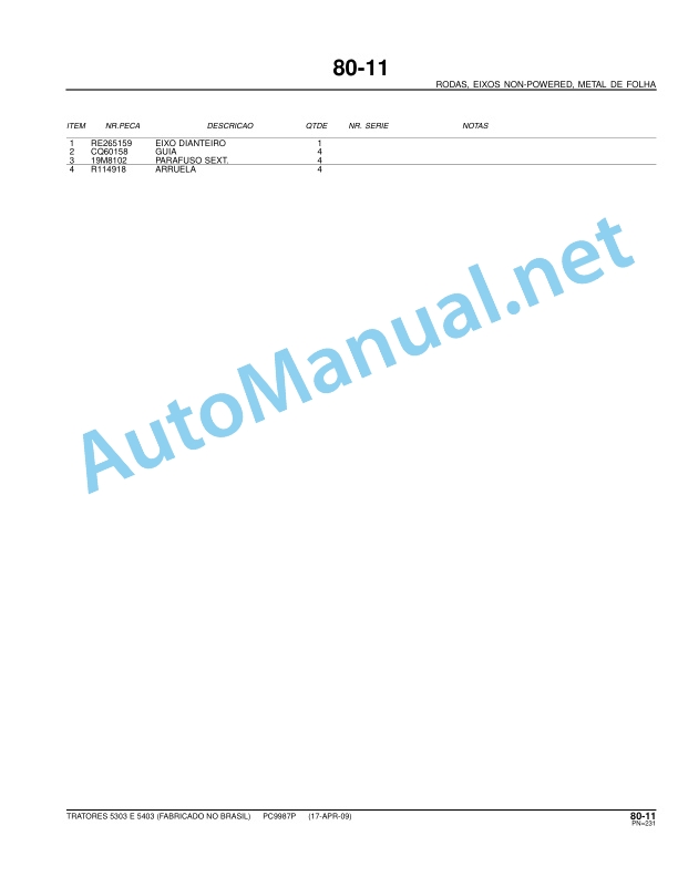 John Deere 5303, 5403 TRATOR Parts Catalog PC9987P 17-APR-09 Portuguese 5 John Deere 5303, 5403 TRATOR Parts Catalog PC9987P 17-APR-09 Portuguese - Image 5