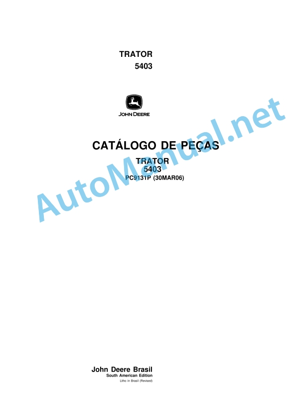 John Deere 5403 Trator Parts Catalog PC9131P 30MAR06