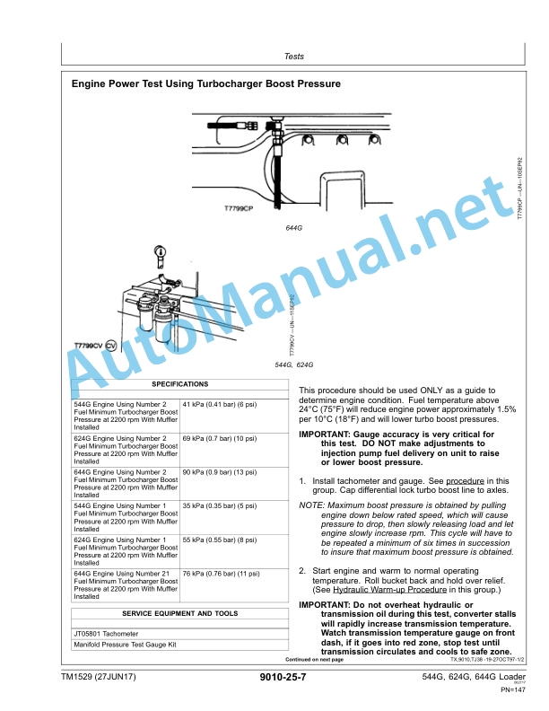 Alternative view of John Deere 544G, 544G LL, 544G TC, 624G, 644G 4WD Loader Technical Manual TM1529 27JUN17