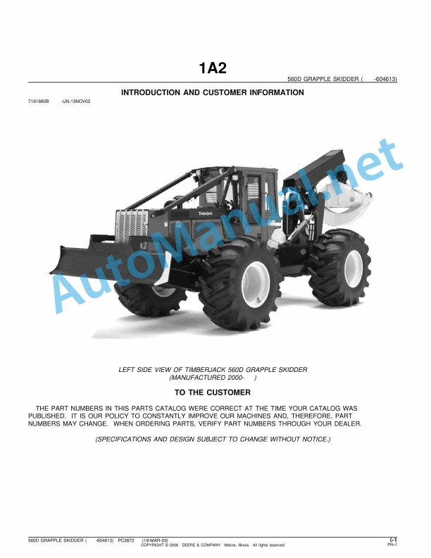 John Deere 560D Grapple Skidder Parts Catalog PC2782 19-MAR-03