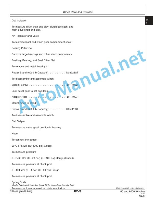 Alternative view of John Deere 60 and 6000 Winches Component Technical Manual CTM41 16MAR04