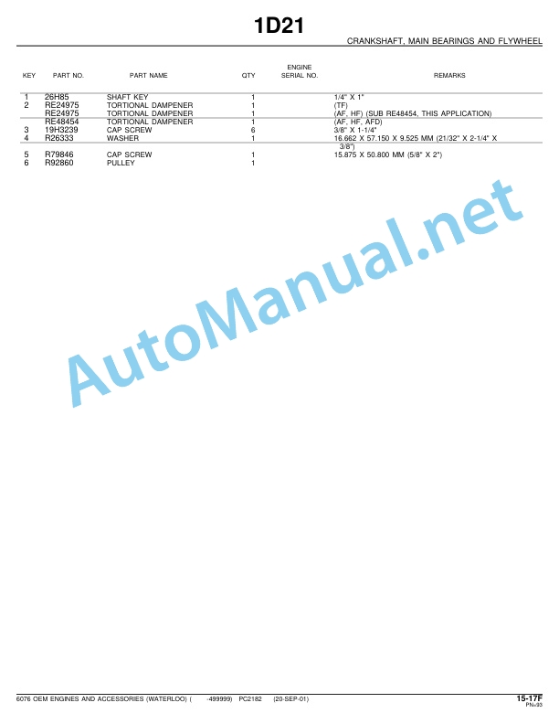 Alternative view of John Deere 6076 OEM Engines and Accessories Parts Catalog PC2182 Sep-01