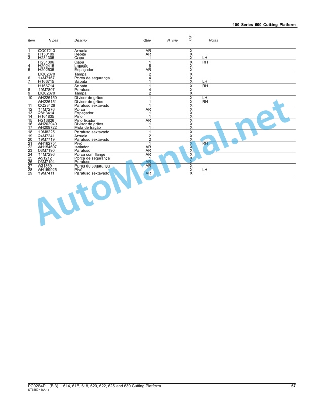John Deere 614, 616, 618, 620, 622, 625 and 630 Cutting Platform Parts Catalog PC9284P May 2012 Portuguese 2 John Deere 614, 616, 618, 620, 622, 625 and 630 Cutting Platform Parts Catalog PC9284P May 2012 Portuguese - Image 2