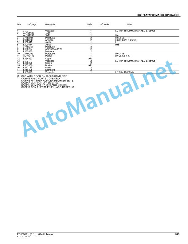 John Deere 6145J Tractor Parts Catalog PC8550P Jun-13 Portuguese 5 John Deere 6145J Tractor Parts Catalog PC8550P Jun-13 Portuguese - Image 5