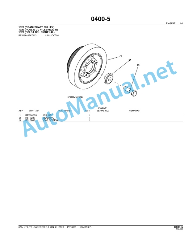 Alternative view of John Deere 624J Utility Loader Tier 3 Parts Catalog PC10029 Mar-07