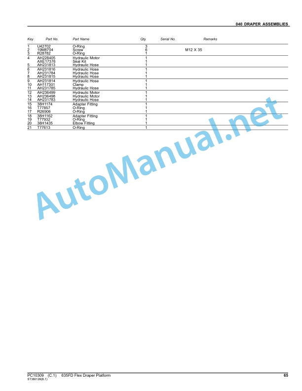 John Deere 635FD Flex Draper Platform Parts Catalog PC10309 Nov-11 3 John Deere 635FD Flex Draper Platform Parts Catalog PC10309 Nov-11 - Image 3