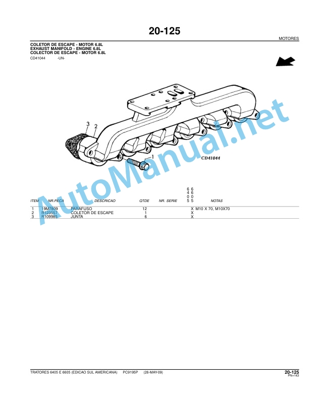 John Deere 6405 and 6605 Tractors Parts Catalog PC9195P 26-May-09 Portuguese 2 John Deere 6405 and 6605 Tractors Parts Catalog PC9195P 26-May-09 Portuguese - Image 2