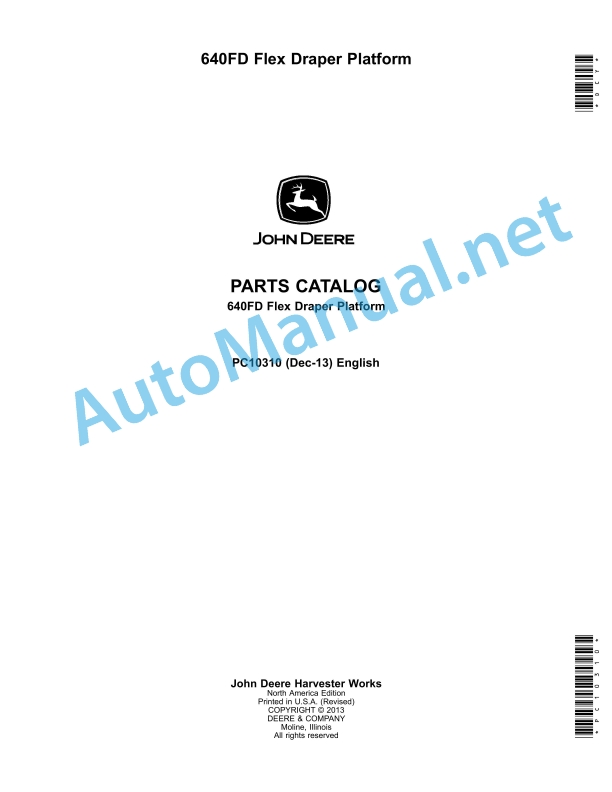 John Deere 640FD Flex Draper Platform Parts Catalog PC10310 Dec-13