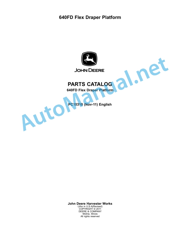 John Deere 640FD Flex Draper Platform Parts Catalog PC10310 November 2011