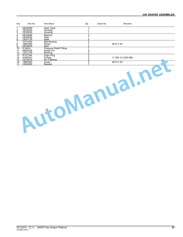 John Deere 640FD Flex Draper Platform Parts Catalog PC10310 November 2011 3 John Deere 640FD Flex Draper Platform Parts Catalog PC10310 November 2011 - Image 3