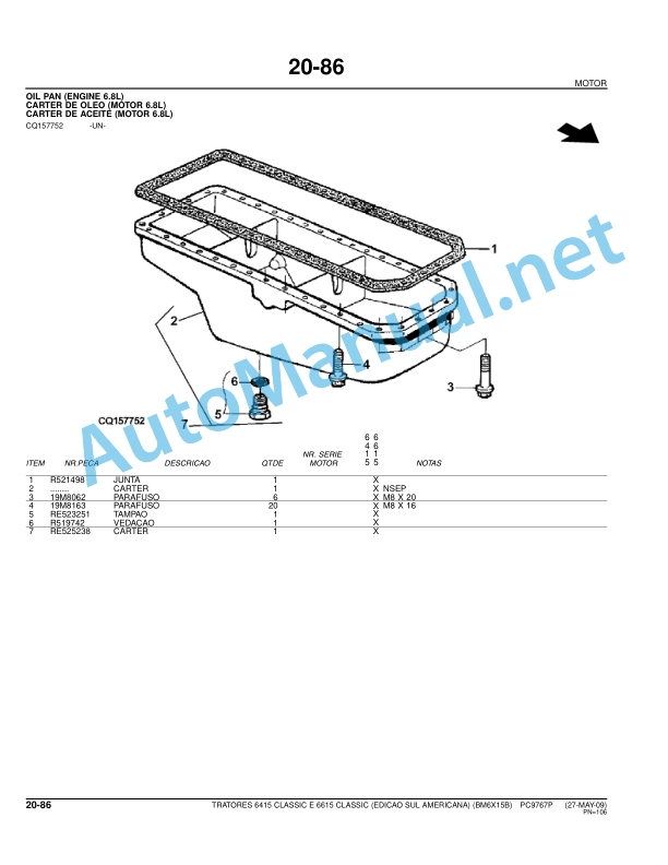 Alternative view of John Deere 6415 Classic and 6615 Classic Tractors Parts Catalog PC9767P 27-May-09 Portuguese