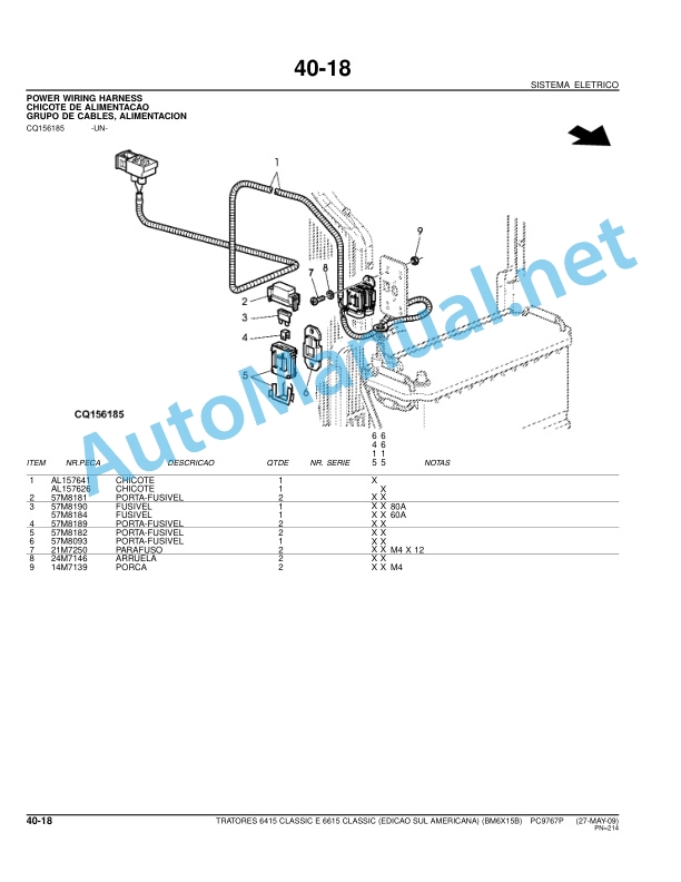 John Deere 6415 Classic and 6615 Classic Tractors Parts Catalog PC9767P 27-May-09 Portuguese 3 John Deere 6415 Classic and 6615 Classic Tractors Parts Catalog PC9767P 27-May-09 Portuguese - Image 3