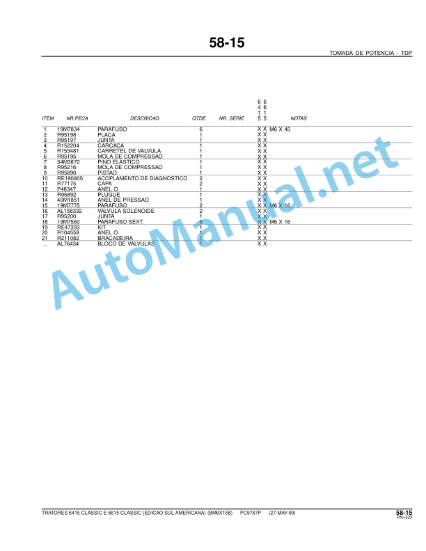John Deere 6415 Classic and 6615 Classic Tractors Parts Catalog PC9767P 27-May-09 Portuguese 4 John Deere 6415 Classic and 6615 Classic Tractors Parts Catalog PC9767P 27-May-09 Portuguese - Image 4