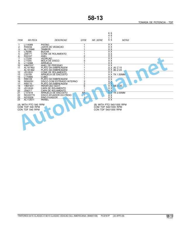 John Deere 6415 Classic and 6615 Classic Tractors Parts Catalog PC9767P 30 Apr 2008 Portuguese 4 John Deere 6415 Classic and 6615 Classic Tractors Parts Catalog PC9767P 30 Apr 2008 Portuguese - Image 4