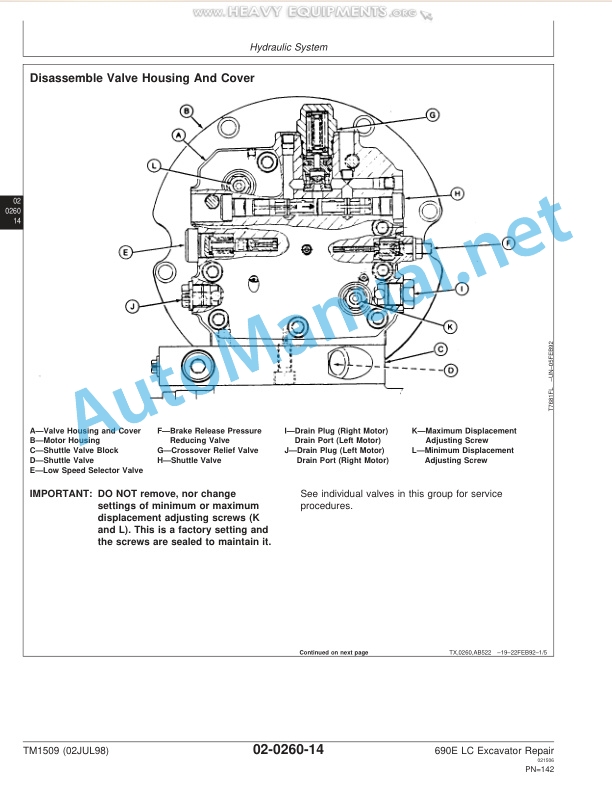 Alternative view of John Deere 690E LC Excavator Repair Technical Manual TM1509 19980702