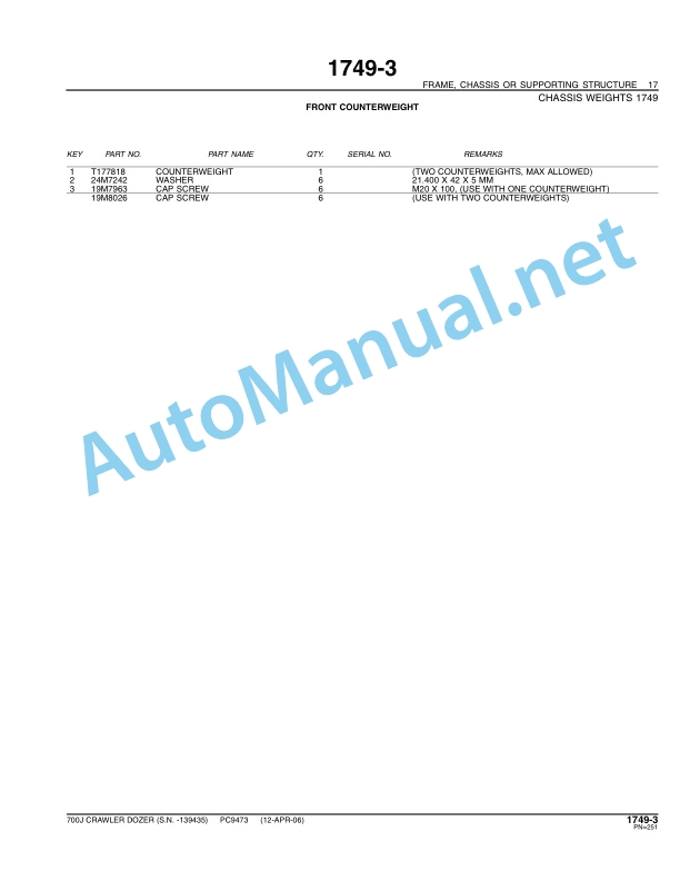 John Deere 700J Crawler Dozer Parts Catalog PC9473 April 2007 4 John Deere 700J Crawler Dozer Parts Catalog PC9473 April 2007 - Image 4