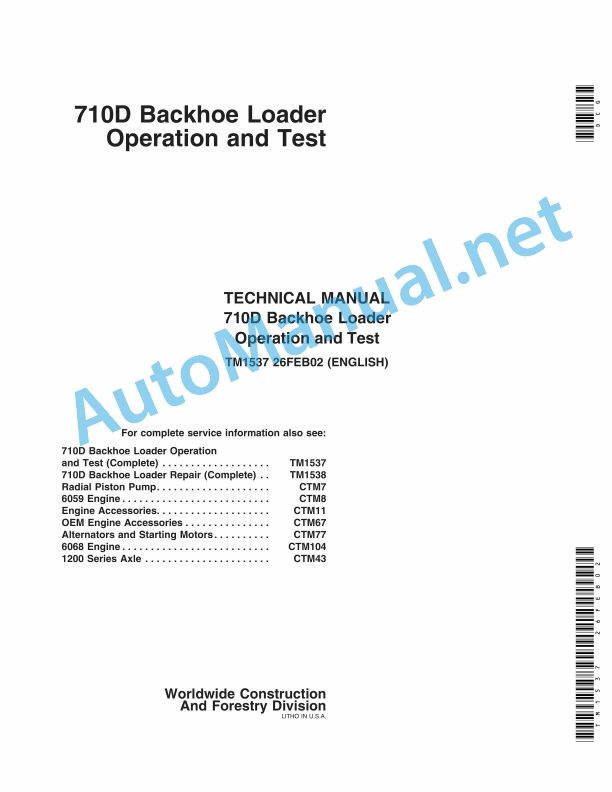 John Deere 710D Backhoe Loader Technical Manual TM1537 26FEB02