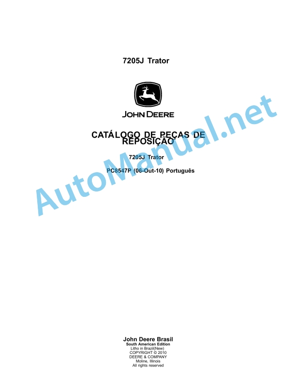 John Deere 7205J Trator Parts Catalog PC8547P 06-Oct-10 Portuguese