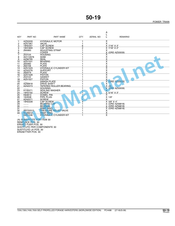 John Deere 7250,7350,7450,7550 Self Propelled Forage Harvester Parts Catalog PC4488 Oct-08 3 John Deere 7250,7350,7450,7550 Self Propelled Forage Harvester Parts Catalog PC4488 Oct-08 - Image 3