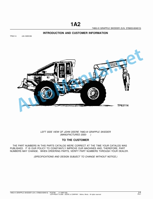 John Deere 748G-III Grapple Skidder Introduction and Customer Information TP63114 11MAY00