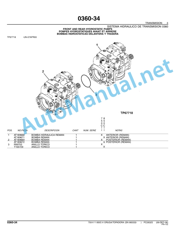 Alternative view of John Deere 750-II 850C-II ORUGA Parts Catalog PC2832S Spanish