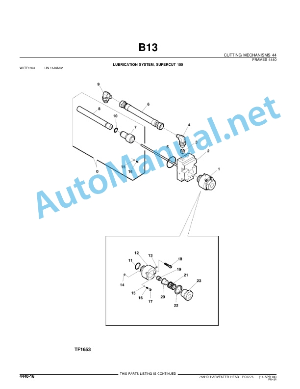 Alternative view of John Deere 758HD Harvester Head Parts Catalog PC 9276 Apr-04