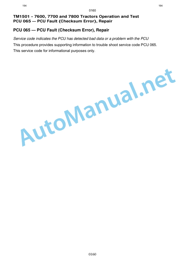 Alternative view of John Deere 7600, 7700, 7800 Tractors Technical Manual TM1501 2011